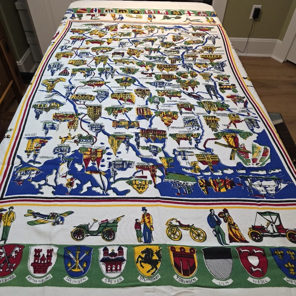 Vintage Germany Tablecloth Map Souvenir 58x49